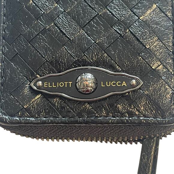 Elliott Lucca Woven Wristlet Womens Black Zip Around Organizer Wallet Vintage - Picture 4 of 8